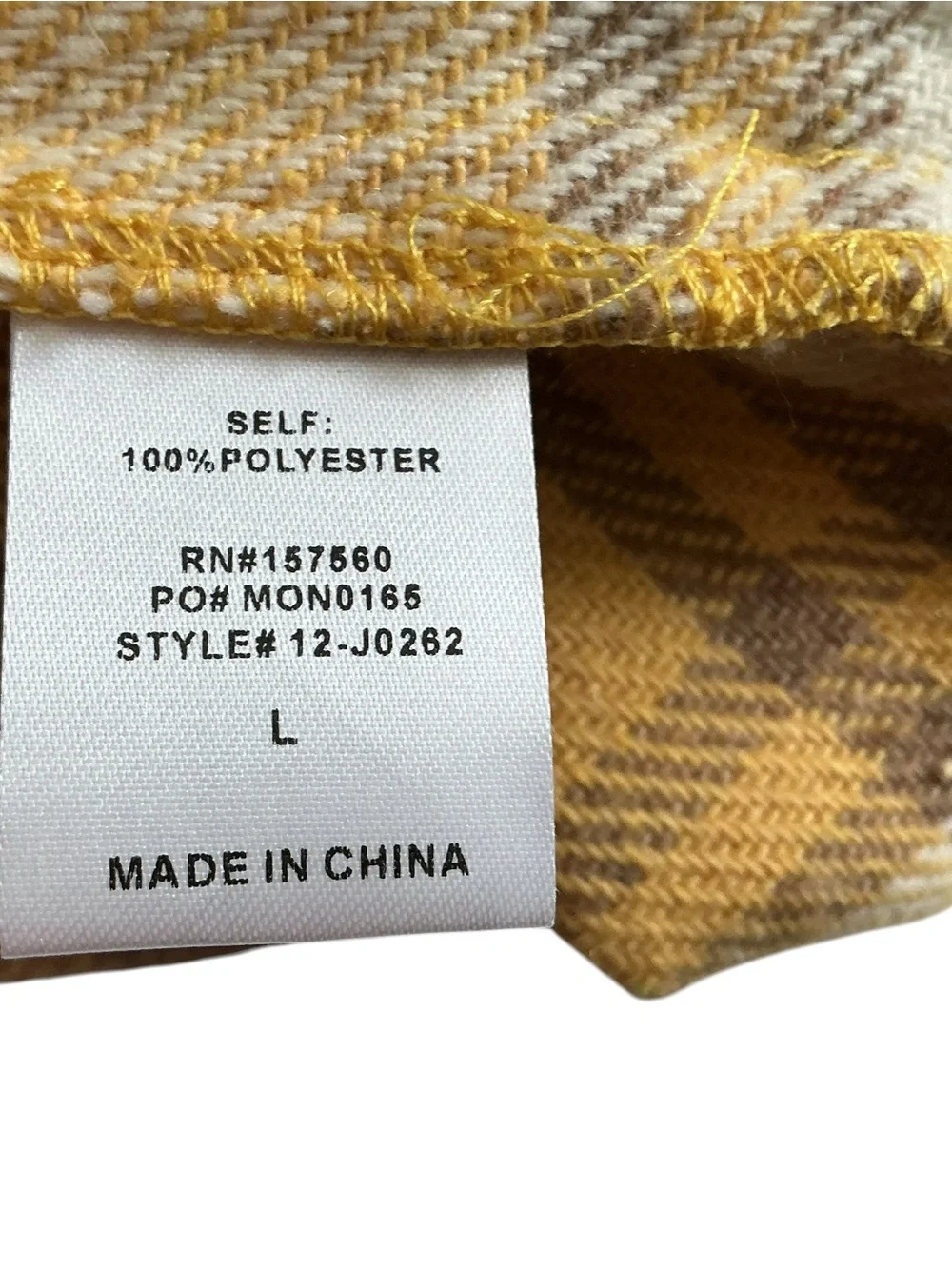 12PM Women's Large Yellow Plaid Shacket Button Up Flannel Shirt Jacket Long Slee